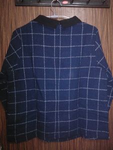 Blue Plaid Long Sleeve Top