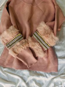 Pink Fur Cuff Sweater