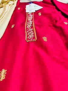 Fixed  Pink And Cream Embroidered Set
