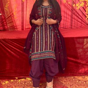 Maroon Mirror-Work Salwar Suit