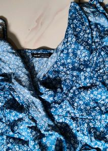 Blue Floral Ruffle Mini Dress