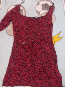 Red &amp; Black Print Mini Dress