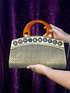 Golden Honeycomb Design Hand Bag (Good Condition)