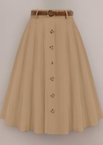 Belted Button-Down Skirt