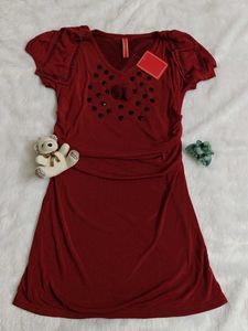 🆕 Maroon Embellished Mini Dress