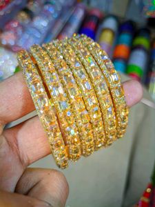 Premium Crystal Golden Bangles Set 4 Pe