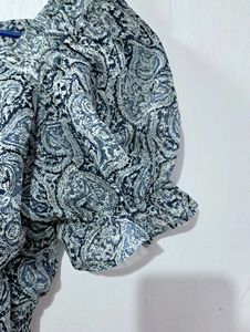 Paisley Puff Sleeve Tie Front Top
