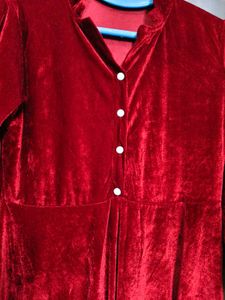 New Stylish Party WearRed Velvet Midi Dress
