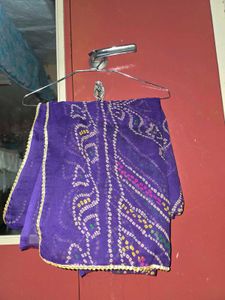 Purple Bandhej Saree With Golden Border