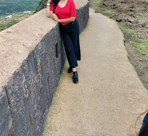 Combo Red Crop Top And charcoal Black Loose High Waist Jeans