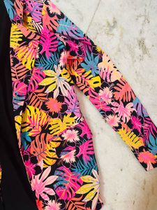 Tropical Print Open Front Blazer