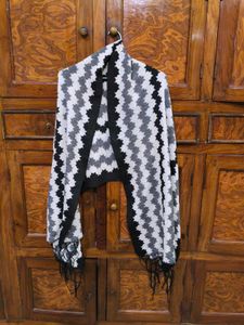 Cozy Chevron Shawl with Fringe