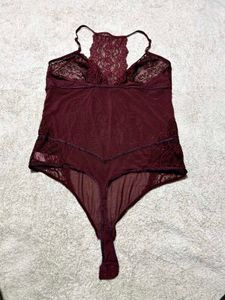 Wine Lace Sheer Bodysuit (XL)
