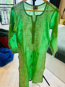 Green Lucknow Chikankari Embroidered Kurta