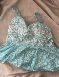 Blue Chikan Crop Top