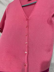 Pink V-neck T-shirt Women