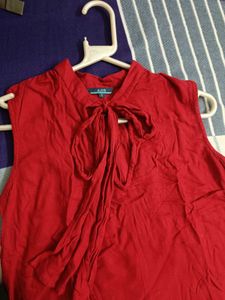 Cheery Red Ajio High Low Pattern Sleeveless Top