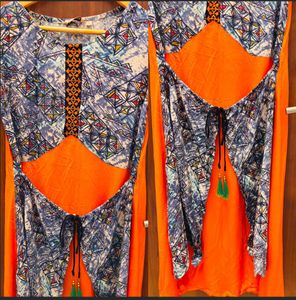 Printed Orange Overlay Dress