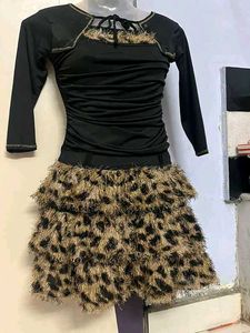 Black &amp; Leopard Print Layered Mini Dress