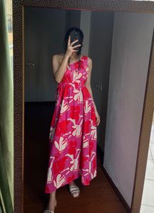 Fit&amp;Flare One Shoulder Pink Floral Maxi