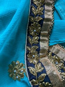 Elegant Blue &amp; Gold Embroidered Saree