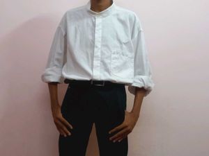 Men’s White Mandarin Collar Full Sleeve Shirt