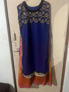 Blue & Orange Double Layered Kurta