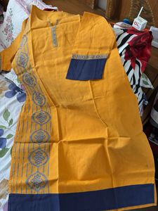 Handwoven Mustard Yellow &amp; Navy Kurta