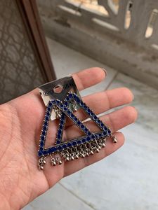 Blue Triangle Statement Earrings