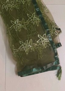 Olive Green Floral Sequin duppata