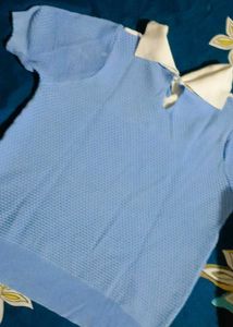 Korean Vintage Knit Top - Baby Blue