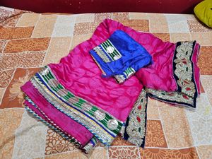 Pink Silk Saree With Festive Border