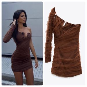 Zara Brown One-Shoulder Dress