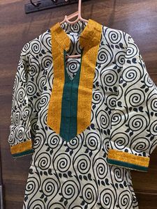 Cream and black kurta