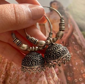 Silver Jhumka Hoop Earrings
