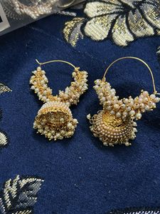 Gold Jhumka Hoop Earrings with Pearls