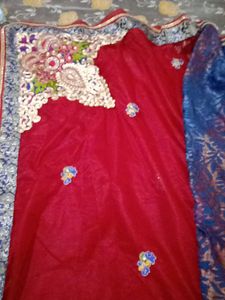 Red and Blue Saree