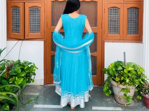 Turquoise &amp; Silver Anarkali Suit