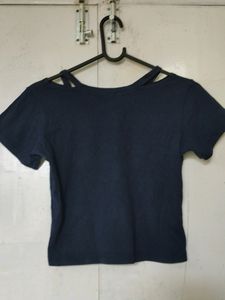 Navy Blue Crop T-top For Girls