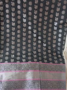 Black &amp; Pink Floral Jacquard Saree