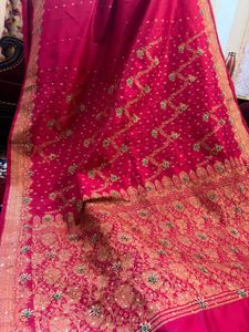 Pure banarsi Pink Embroidered Saree