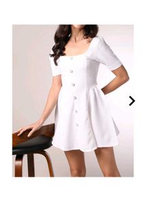White Casual Dress(deep neck)