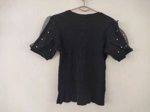 Pearl Beaded Puff Sleeve Top