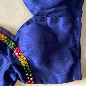 Vintage-Inspired Blue Embellished Blouse