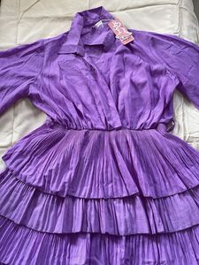 Pleated Ruffle Mini Shirt Dress