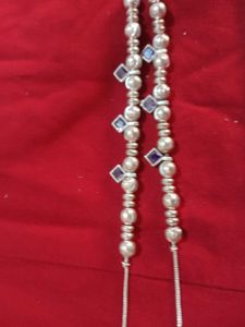 Silver Beaded Anklets with Purple Accents