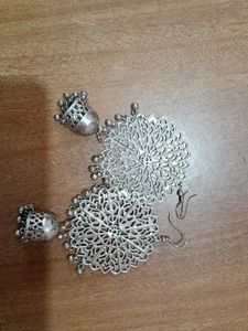 Silver oxidised Jhumka Earrings