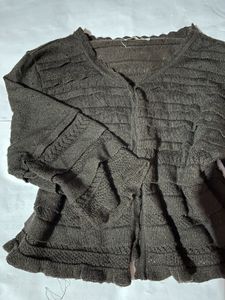 Brown open-knit cropped Cardigan