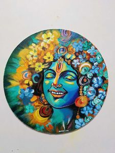 Abstract KRISHNA Painting On Round Canvas
