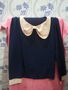 Navy Top with Bow Collar